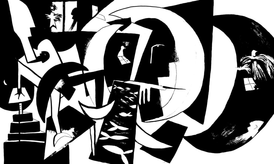 Poignet cassé fresque, encre de chine sur papier, 130 x 210 cm, 2021